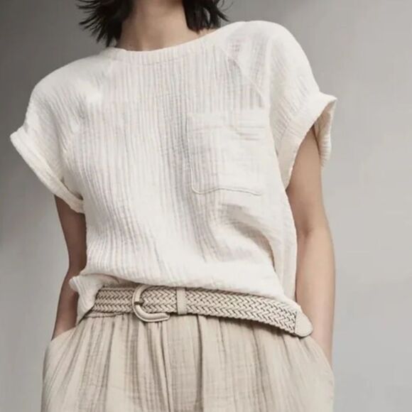 Madewell Tops - Madewell Cream Gauze Short-Sleeve Pocket Top